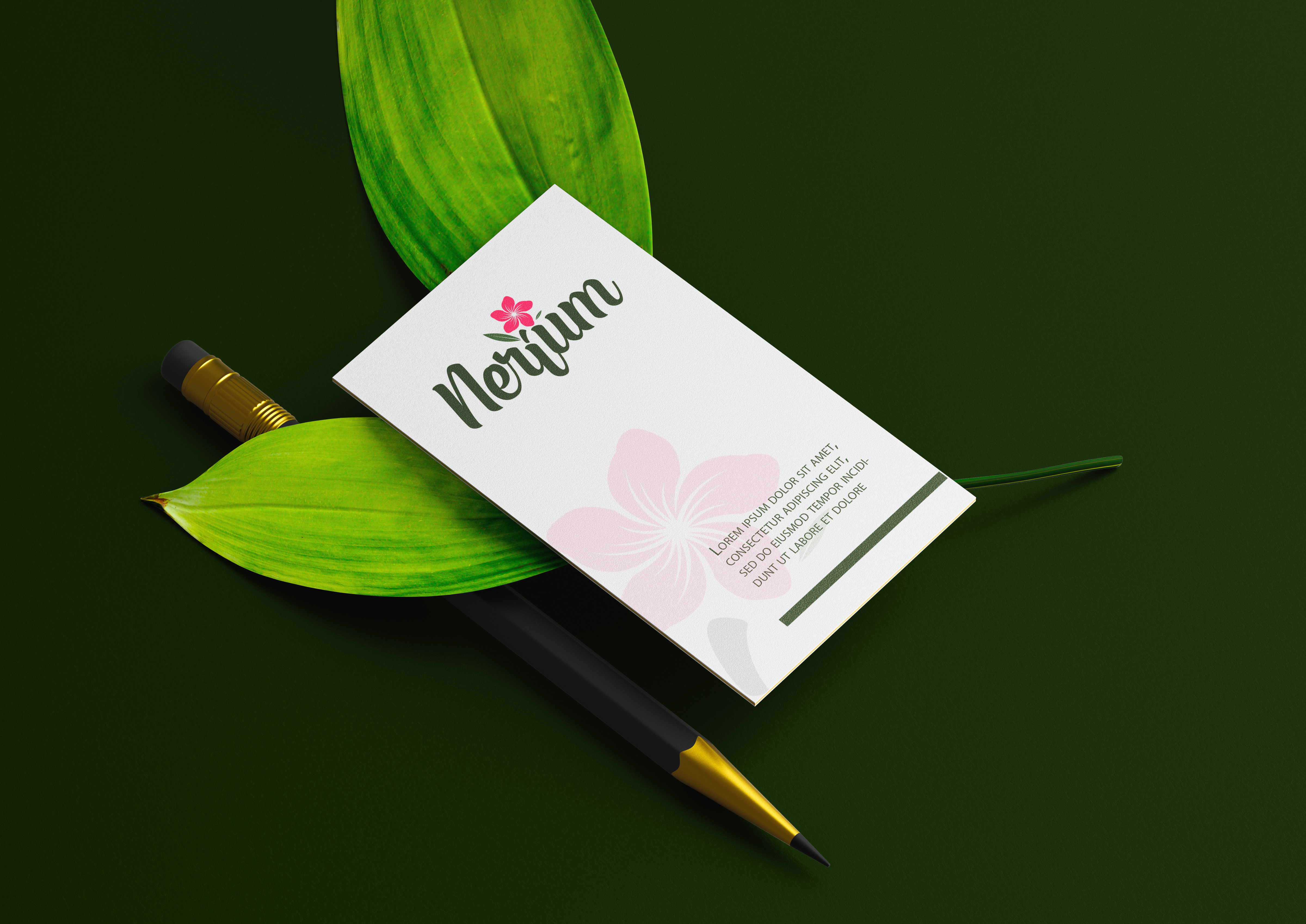 Business Card on two leaves with Pencil Mockup Perspective view.
Branding Stationery Mockup - Created by ©Mithun Mitra